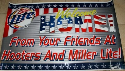 Vtg Rare Hooters Welcome Home 101st Airborn Army Promo Poster Banner Miller Lite - Image 1 of 2
