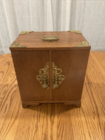 Vtg Japanese Asian Handcrafted Wood Tansu 4 Draw Jewelry Storage Chest Box Cover