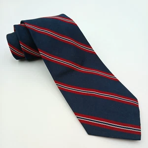 Vintage Kenneth Gordon Tie Men's Navy Blue Red Repp Striped 100% Silk Hand Sewn - Picture 1 of 6
