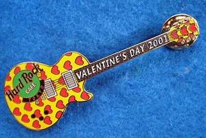 TOKYO VALENTINE'S DAY RED HEARTS YELLOW GIBSON GUITAR 2001Hard Rock Cafe PIN LE - Picture 1 of 1
