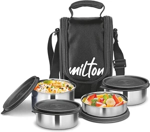 ☀️ 2X Milton Tasty 4 Stainless Steel Lunch Box Set –Leak-Proof, Black, 200ml - Picture 1 of 6