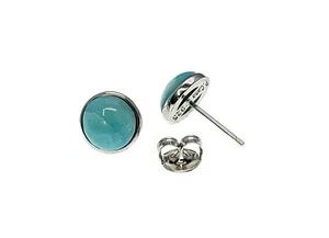 LARIMAR STUD EARRINGS 8mm NATURAL DOMINICAN .925 STERLING SILVER - Picture 1 of 3