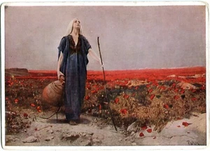 Künstler-AK Piglhein "Blind" Frau/Landschaft/Wasserkrug/Mohn 30er - Picture 1 of 1