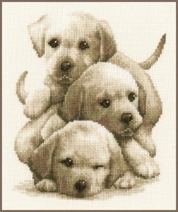 Vervaco Counted Cross Stitch Kit Labrador Puppies  7.6" x 9.6" - Picture 1 of 2