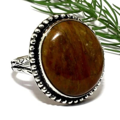 Anillo de plata hecho a mano con piedras preciosas naturales ovaladas lisas de piedra de sangre joyería de regalo Foto 1 de 3