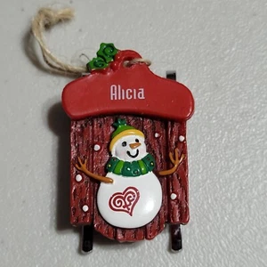 Ganz Personalized "Alicia" Red Sled Snowman Ornament (v. nice shape) - Picture 1 of 1