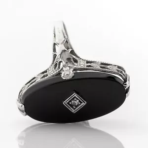 Art Deco Ring aus 585er Weißgold mit Onyx und Diamant - Bild 1 von 5