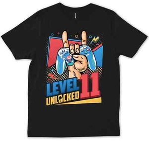 Level 11 Year Old 11th Birthday Gamer Boy Video Game Retro Funny Gift T-Shirt - Picture 1 of 4