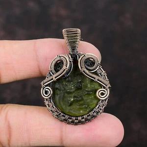 Moldavite Wire Wrapped Pendant Handcrafted Copper Birthday Gift Jewelry 1.89" - Picture 1 of 6
