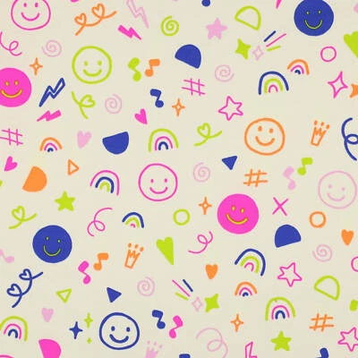 Neon Doodle Off White JERSEY Baumwolljersey Kinderstoff Meterware Kinder JB056 - Bild 1 von 4