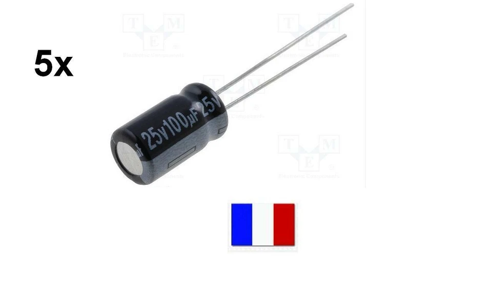LOT 5X CONDENSATEURS CHIMIQUE 100uF 100µF 25v 105° - Photo 1/1