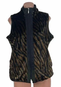 Reversible Faux Fur Animal Print Tiger Vest Women Karen Hart Velvet Size M - Picture 1 of 9
