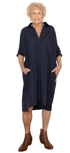 Oversized Black Tunic Dress With Collared Neckline & Side Pockets - Picture 1 of 11