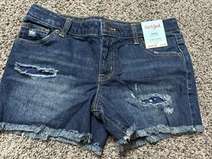 Cat & Jack Girls L (10/12) Plus Destructed Jean Shorts Dark Blue Pink Flowers - Picture 1 of 3