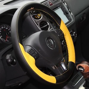 2019 Stitch On Steering Wheel Skin Wrap Cover Yellow & Black w/ Needle & Thread - Picture 1 of 6
