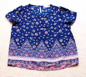 Pink Rose Vintage Shirt Women's LARGE Multicolor Short Sleeve - Picture 1 of 6