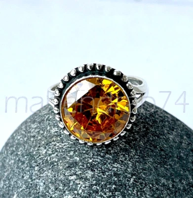 Yellow Citrine Solid Sterling Silver Handmade Boho Women Rings Jewelry M095 - Image 1 of 4