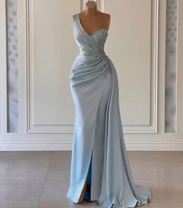 Sexy Vestido de Noche Sirena Apliques Drapeados Laterales Divididos Un Hombro Baile de graduación - Imagen 1 de 10