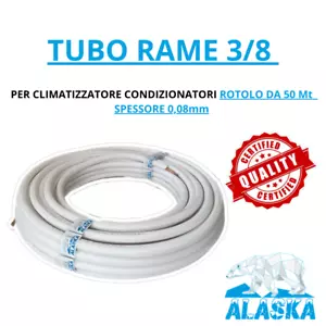 TUBO RAME 3/8 CONDIZIONAMENTO PER CLIMATIZZATORE CONDIZIONATORI ROTOLO DA 50 Mt - Foto 1 di 1