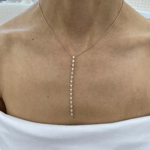 0.9ct Round Lab-Created Diamond Lariat Necklace F/VS 14K Rose Gold - Picture 1 of 7