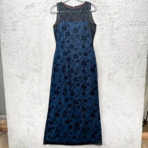Floral Mesh Overlay Maxi Dress Blue Black whimsigoth goth fairy grunge 8 - Picture 1 of 7