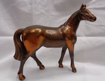 Vtg Estate Find ~ Copper Bronze Tone Metal HORSE Figurine ~ 6" L x 6" H - Image 1 of 4