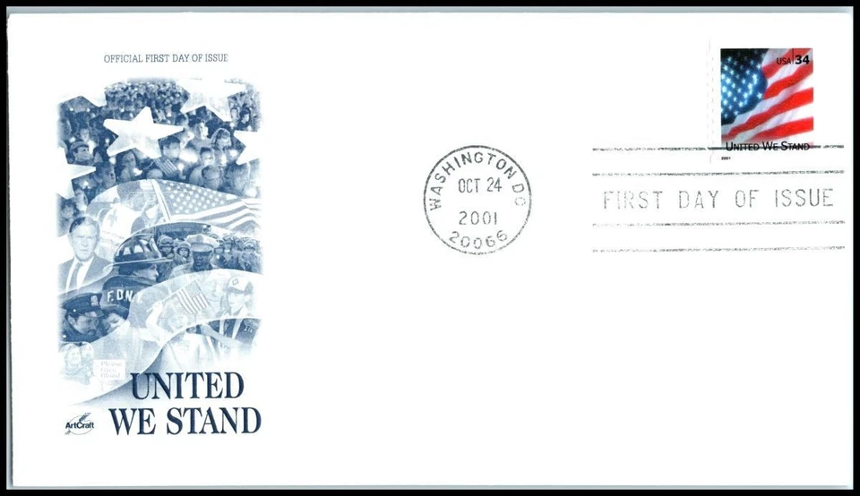 United We Stand Sc 3550 FDC ArtCraft 9/11 Patriotismo Bandera Bobina 34c 2001 Foto 1 de 1