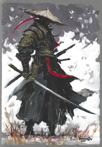 original painting A3 91JO artwork oil paints modern samurai - Picture 1 of 5