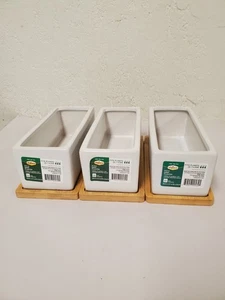 *3* Vigoro 9" L x 8.5" W x 3.4" H White Ceramic Rectangle Planter with Tray - Picture 1 of 6