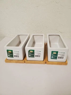 *3* Vigoro 9" L x 8.5" W x 3.4" H White Ceramic Rectangle Planter with Tray - Image 1 of 4