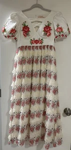 Maria Diamond Romantic Tiered Rose Ruffle Lace Maxi Dress Sz Large (runs small) - Picture 1 of 6