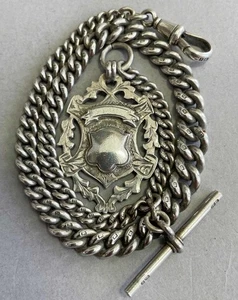 Antique Sterling Silver Albert Pocket Watch Chain & Fob - 42g  Graduated Chain j - Picture 1 of 14