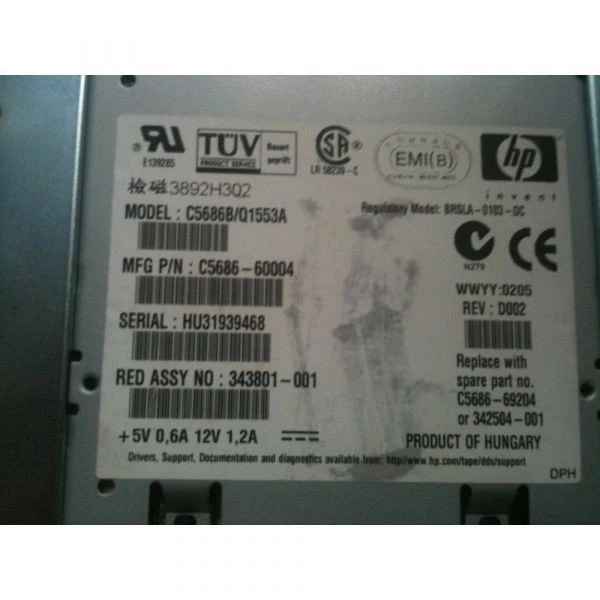 20/40gb dds-4, c5686-60004, internal,68 pin,black,q1553a,rev:d002 - Image 1 of 4