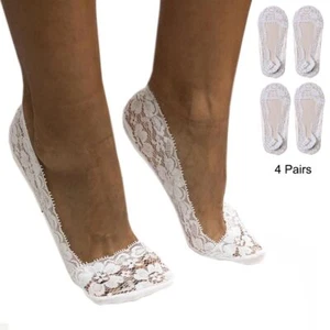 4 Pairs of Women's Boat Liners Socks Invisible No Show Nonslip Loafer Lace Low - Picture 1 of 1