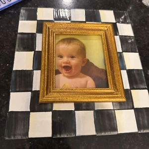 MACKENZIE-CHILDS Picture Frame Royal Check Hand Painted 3x3 photo 6.5x6.5 Frame - Picture 1 of 8