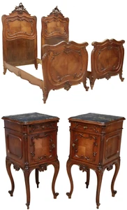 Antique Beds (2) and (2) Night Stands,  Italian Louis XV Style, Crest, 1800's! - Picture 1 of 12