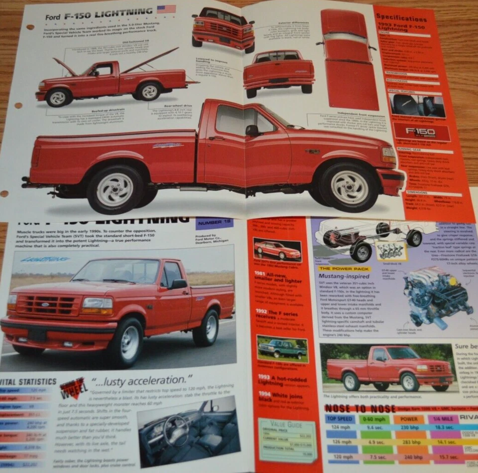 1993 Ford F150 SVT Lightning Original Poster Brochure Specs Info 93 Truck Red - Image 1 of 1