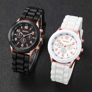 4pcs/set Fashion Couple Silicone Quartz Watch with Lover Beads Bracelet gift - Picture 1 of 4