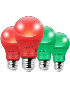 EDISHINE 4-Pack Red Green Light Bulb, 9W A19 LED Led Light Bulb,E26 Medium Base - Picture 1 of 17