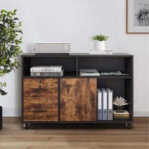 Mobile File Cabinet Lateral Filing Cabinet wth 2 Drawers Open Storage Lockable - Picture 1 of 9