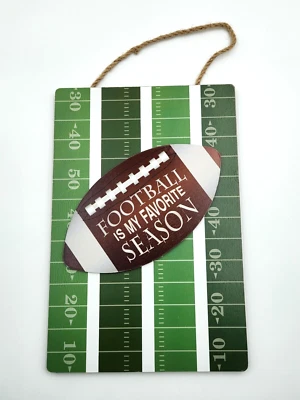 Football Sign Plaque Decor Door Hanger Superbowl Pressed Wood Rope Sport Jock - Image 1 of 4