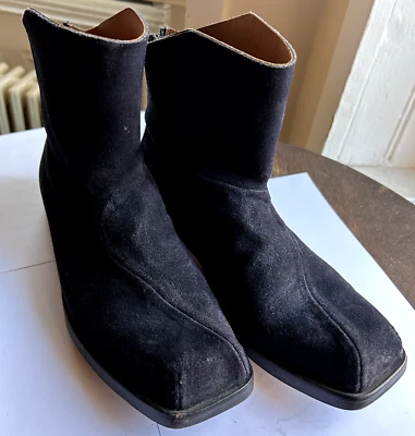 CYDWOQ AZUL OSCURO GENUINO GAMUZA CUERO TACÓN BAJO BOTINES ZAPATOS Talla 38 Foto 1 de 4