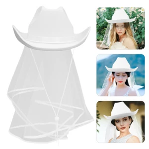 Cappello da sposa con velo cappello addio al nubilato festa donna cappello cowgirl matrimonio sposa - Foto 1 di 12