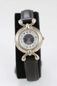Nelsonic Women Watch Silver Stainless Steel Leather Black Batt WR White Quartz - Picture 1 of 6