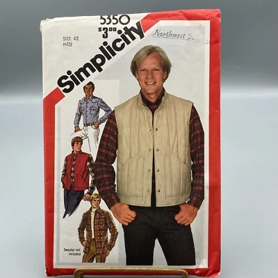 UNCUT Vintage Sewing PATTERN Simplicity 5350, Mens 1981 Shirt and Quilted Vest - Image 1 of 2