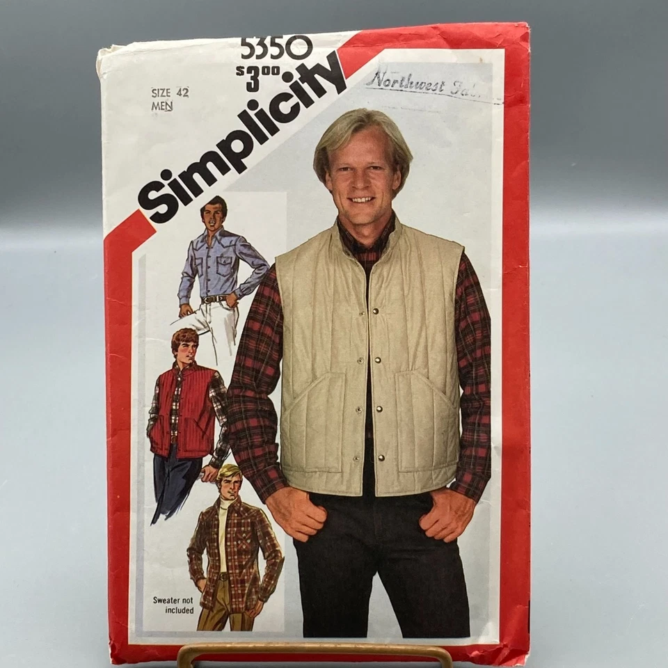 UNCUT Vintage Sewing PATTERN Simplicity 5350, Mens 1981 Shirt and Quilted Vest - Image 1 of 2