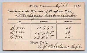 K10/ Wales Tennessee Postcard c1911 Phosphate Rock Invoice Mining Mine 299 - Picture 1 of 4
