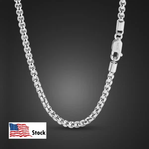 925 Sterling Silver Solid 3mm Round Box Chain Necklace 24" for Women & Men - Picture 1 of 6