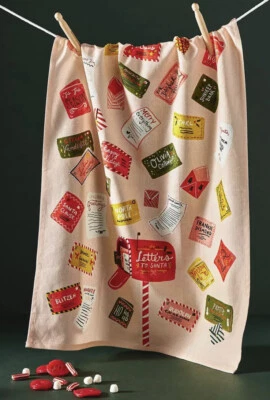 NEW Anthropologie Letters to Santa Holiday Christmas Kitchen Dishtowel - Image 1 of 3