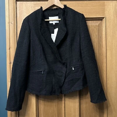 Nuevo con etiquetas Chaqueta Blazer L K Bennett Negra Malena Manga Larga Mezcla Lana Talla 12 Foto 1 de 4